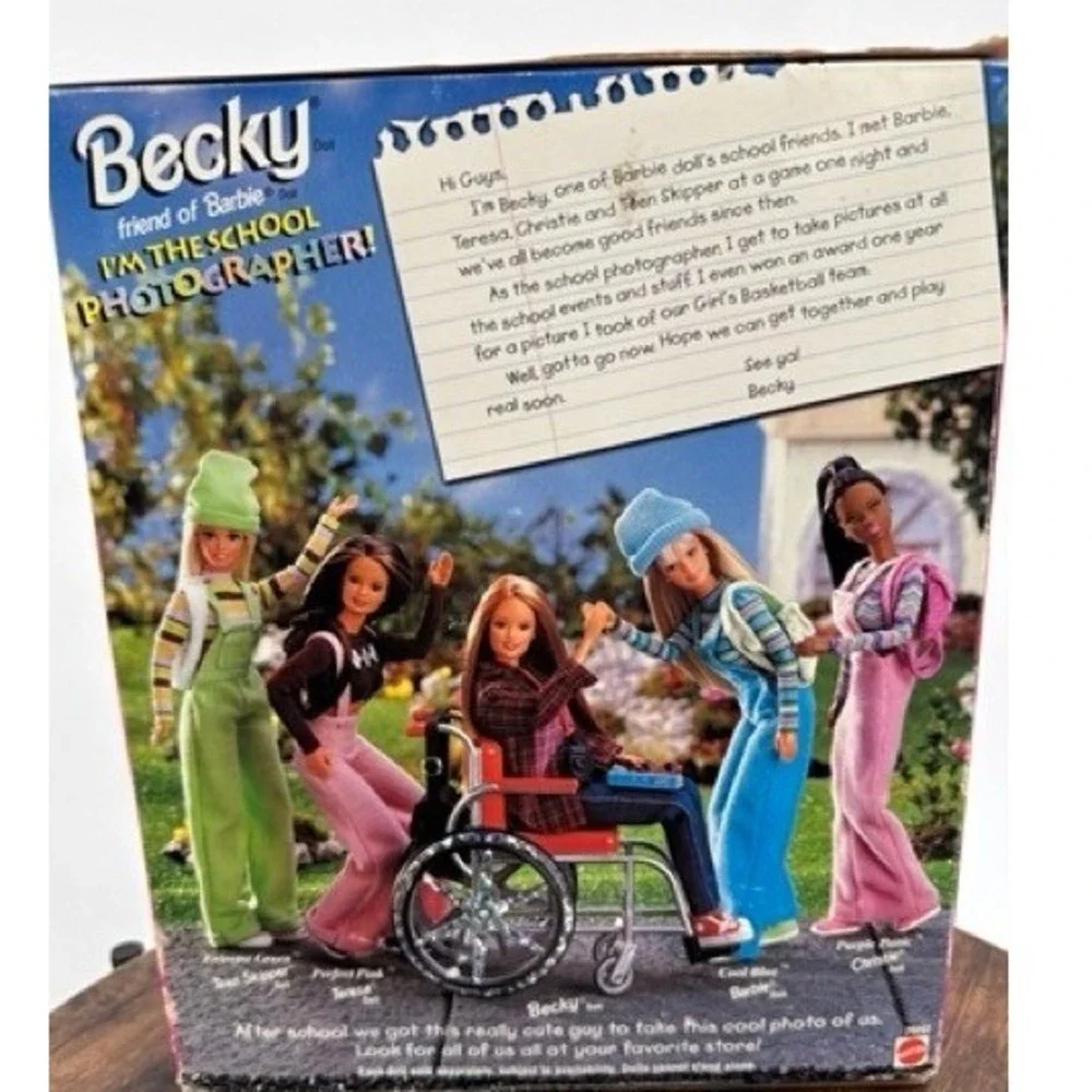 Vintage NEW Mattel Becky Friend Barbie School Photographer Doll 1998 Wheelchair